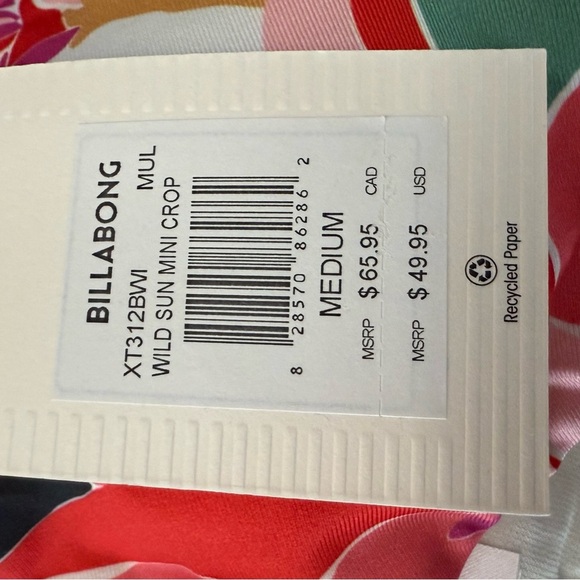 NWT Billabong Wild Sun Mini Crop bikini top Size Medium - Picture 3 of 3